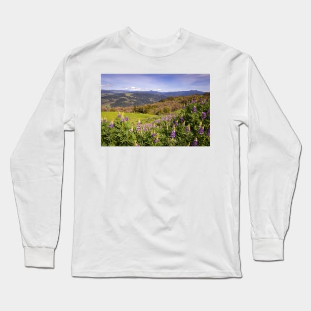 Lupine flowers and mountains Long Sleeve T-Shirt by blossomcophoto